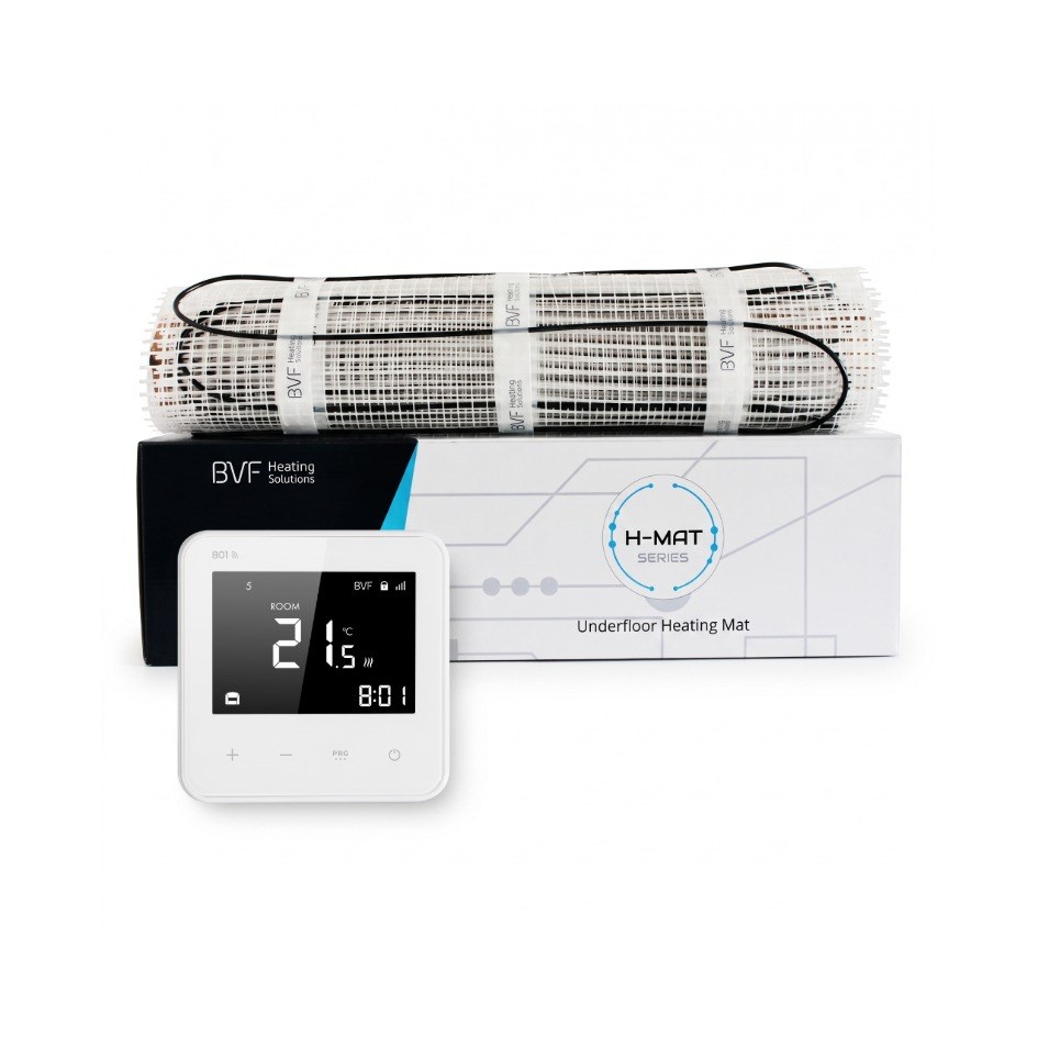 BVF H-MAT elektromos fűtőszőnyeg és BVF 801 fehér WiFi termosztát csomag BVF H-MAT elektromos fűtőszőnyeg és BVF 801 fehér WiFi termosztát csomag